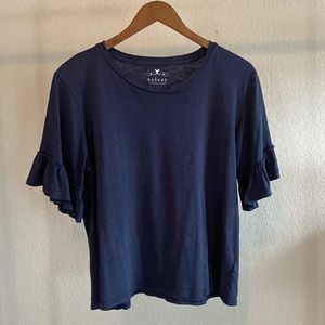 ruffle sleeve navy tee